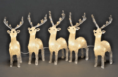 Christmas White Reindeers x 5 Light Up In Outdoor 40 LED Acrylic Decoration home