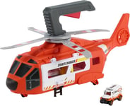 Matchbox Toy Car & Playset, 16-In Large-Scale Helicopter Transforms into Rescue Station, Kid-Powered Propeller, With 1:64 Scale Die-Cast Ambulance, HXM74