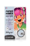 GRAPH’IT bloc Manga de 25 feuilles 300gr extra blanc spécial marqueur à alcool, 1 côté collé, papier résistant pour encre à alcool, 6 modèles de planches manga sur calques inclus - Format A5