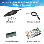 Tungfull-Mini perceuse 130W,30000 pliable,vitesse variable,outils à distance,graveur électrique pour Dremel 4000 3000 - Type Drill with 191pcs