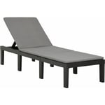 Transat chaise longue bain de soleil lit de jardin terrasse meuble d'extérieur avec coussin plastique anthracite