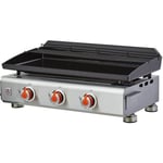 Plancha gaz BRASERO Silvia II - Inox - 3 feux - Surface cuisson 67 x 34 cm - 3 brûleurs - Plaque Fonte - Jusqu'à 10 convives - 7,5 k