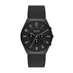 Skagen Grenen Montre pour Homme, Mouvehommet Chronographe, Bracelet en Acier Inoxydable Ou en Cuir, Noir