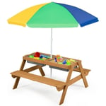 Goplus - Table et Banc 3 en 1 pour Enfants avec Parasol,Table Convertible avec Plateau Amovible et 2 Boîtes de Rangement,Colore