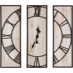 Horloge Murale 3 Parties de Style Industriel et Minimaliste en Bois Avec Cadre et Aiguilles en Métal Noir Pour Salon ou Couloir Beliani