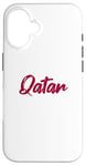 Coque pour iPhone 16 Lettres Word Qatar dans une belle police rouge