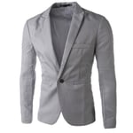 Herr Slim Fit En Knapp Solid Blazer Business Casual Kostym Rock grey L