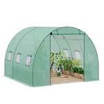 WOLTU Serre de Jardin, Serre de Jardin Tunnel en Tube d’Acier Galvanisé et PE 140g/㎡, 6 Fenêtres Latérales, 1 Porte Zippée Enrouleur, 300x300x200 cm, Vert