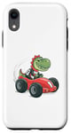 Coque pour iPhone XR Voiture de course T-Rex, mignon dinosaure vert drôle