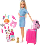 Barbie Travel Doll & Accessories Dreamhouse Adventures with Puppy (Box Damaged)