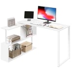 WOLTU Bureau d'angle Blanc, Bureau d‘Ordinateur avec Étagère Rangement, Rotation à 360°, Table de Travail PC Table pour Bureau et Salle d‘Etude, 120x100x74cm