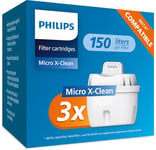 Philips Water Replacement Filter Cartridges, 3-Pack, Brita Compatible, Reduces MICROPLASTICS, Chlorine, LIMESCALE, Heavy Metals