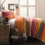Lush Decor Parure de lit réversible 3 pièces en Coton, Motif à Rayures Mandarine pour lit King Size