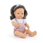 Miniland - Poupée 38 cm brunette - salopette rose à coeurs