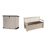 KETER Abri Horizontal Range Poubelle SIO Pro - 1200 litres - Beige & Banc Coffre extérieur Eden Bench - 265 litres