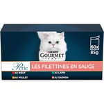 GOURMET PERLE | Adulte Chat | Les Filettines En Sauce | Bœuf, Poulet, Lapin, Saumon | 60 x 85 g | Sachet fraicheur