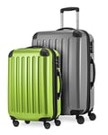 Hauptstadtkoffer - Alex - Lot de 2 valises rigides Brillantes - Valise Moyenne 65 cm + Bagage à Main 55 cm, 74 + 42 litres, TSA, argenté/Vert Pomme, argenté/Vert Pomme, 65 cm, Ensemble de valises