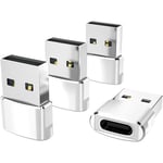 USB till USB-C Adapter 4-pack, Typ C Hona till A Hane Laddningskabelkonverterare för Apple iWatch 8 7, Mac, iPhone 12 13 14 15 Max Pro, Airpods White 4-pack