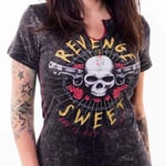 Lethal Angel Revenge is Sweet American Tour Skull Roses Biker V-Neck T Shirt