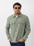 Only & Sons Kennet Long Sleeve Linen Overshirt - Herre - Grønn - S