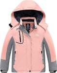 Wantdo Fille Manteau d'hiver Imperméable Snowboard Grande Taille Parka Randonnée Veste de Pluie Outdoor Blouson de Ski Décontracté Coupe-Vent Rose Clair 116-122