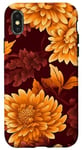 Coque pour iPhone X/XS Chrysanthème orange et rouge Fleurs florales d'automne