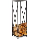 Etagère de Cheminée Rangement bûches Bois acier panier bois porte-bûches HxlxP: 111x34x34 cm, noir - Relaxdays