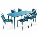 Ensemble table de jardin et 6 chaises en métal bleu pacific - Palavas - Bleu Pacific