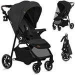 LIONELO EMMA ONE Poussette Canne jusqu'à 22 kg de 6 mois à 4 ans Roues Pivotantes 360° Absorption Totale des Chocs Pliage à Une Main Dossier et Repose-Pieds Auvent Ajustable XXL UPF50+ (Grey)