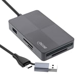 InLine Lecteur de Cartes USB 3.2 Multi-Cartes SD/TF/MS/XD/CF, 3 Ports USB-A, 5 Gbit/s, Double Port USB-C/A, Fonction OTG, Compatible avec Android/Windows/Mac OS/Linux 66772F