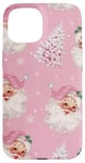 iPhone 15 Pink Christmas Santa Claus & Xmas Tree Pink Holiday Case