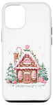 Coque pour iPhone 12/12 Pro Jolie maison en pain d'épice avec flocons de neige en glaçage rose