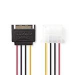 Nedis Intern Strömkabel | SATA 15-Pin Hane | Molex Hona | Guldplaterad | 0.15 m | Rund | PVC | Mångfärgad | Kuvert