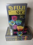 3 x FUJI SHG E-180 Blank VHS Cassette Tapes - New & Sealed