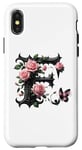 Coque pour iPhone X/XS Letter F Initial Floral Monogram Rose Pink Flower Butterfly