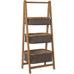 DRW Meuble de Rangement en Bois de Bambou avec 3 paniers en Tissu Lin Gris 44 x 33 x 109 cm