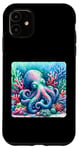 Coque pour iPhone 11 Pieuvre endormi dans le corail, tentacules enroulés autour. Dormir
