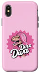 Coque pour iPhone X/XS Dinosaure aux cheveux roses, citation de Dino Diva