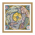 Artery8 Map Mercator 1623 North Pole Arctic Pictorial Chart Square Wooden Framed Wall Art Print Picture 16X16 Inch