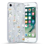 Coalbooliy Coque pour Apple iPhone SE 2022/ SE 2020/7/8 4,7", Transparente Paillettes Étui avec Aesthetic Brillant Motif en Souple Silicone Housse, Mince TPU Anti-Jaune Cover pour iPhone 7, Fleur 2