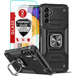 LeYi for Samsung Galaxy A13 5G/Samsung Galaxy A04s Case: and 2 Tempered Screen Protector, with Ring Holder Stand Magnetic Shockproof Protective Rugged Phone Cover for Samsung A 13/Samsung Ao4s Black