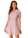 Allegra K Women's Casual Plaid Ruffle Peter Pan Collar Vintage Gingham Check Dress, Pink, M