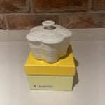 BOXED Le Creuset Small Flower Casserole Mini Cocotte Ramekin with Lid Wild Creme