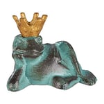 Relaxdays Statue Reine Grenouille allongée Couronne dorée Sculpture Figurine de Jardin déco Fonte Fer M, Vert