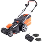 Yard Force Tondeuse à Gazon Rotative Sans Fil 37cm, avec 2 Batteries Lithium-Ion 20V 2.5Ah et Chargeur Rapide lm C37 - Noir/Orange