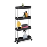 Relaxdays Meuble de Rangement, 4 Niveaux, Acier Inoxydable et Plastique, 88x41,5x14,5 cm, Cuisine & Salle Bain, Noir