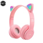 pink Oreille de chat Bluetooth sans fil P47 avec micro, écouteurs stéréo, casques de basse, écouteurs PC, casque de téléphone Gamer, sauna, pour fille, enfants ""Nipseyteko