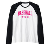 Baseball All Pink Stars Classic Retro Varsity Text Raglan Baseball Tee