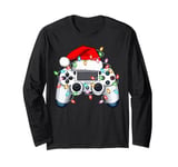 Xmas Lights Santa Hat Video Game Controller Gamer Christmas Long Sleeve T-Shirt