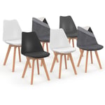 Idmarket - Lot de 6 chaises scandinaves sara gris foncé, blanc, noir et velours patchworks noir, gris et blanc